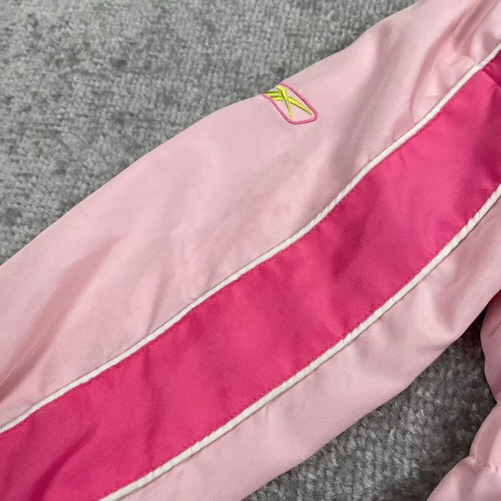 Reebok Toddler Girls Windbreaker Jacket 4T Pink Green Hooded Full Zip Retro y2k